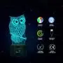 Owl 3D Illusion Lamp, Elstey 7 Color Changing Touch Table Desk LED Night Light Great Kids Gifts Home Decoration