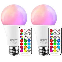 Color Changing LED Light Bulbs, 70W Equivalent, 2700K Warm White A19 E26 Screw Edison Base RGBW Dimmable - 12 Color Choices - Timing Infrared Remote Control Included (2 Pack)