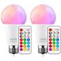 Color Changing LED Light Bulbs, 70W Equivalent, 2700K Warm White A19 E26 Screw Edison Base RGBW Dimmable - 12 Color Choices - Timing Infrared Remote Control Included (2 Pack)