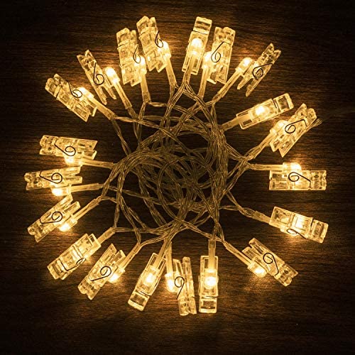 Photo Clip String Lights,LED Photo Clip Lights 10ft- 20 Clips Battery Operated Fairy String Lights, for Christmas, Bedroom, Wedding, Birthday, Party, Easter Decorations(Warm White)