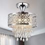 Maxax Flush Mount Crystal Chandeliers with 5 Lights Pendant Light with Crystal Drops,Ceiling Light Fixture for Dining Room, Bedroom, Living Room (Chrome)