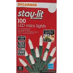 Energy Star Sylvania Stay-Lit Platinum 100 Led Mini Lights (Pure White) (4 Pack)