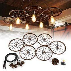 TFCFL 6-Light Wagon Wheel Chandelier, Farmhouse Retro Pendant Lighting with 6 Wheels for Cabin Kitchen Island Dining Room Bedroom and Foyer E27 Socket (Bronze)