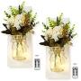 Rustic Mason Jar Wall Decor Sconces Wall Art Home Decor, Lighted Country Farmhouse Nightlight Decorations Wall Sconce with LED Fairy Strip Lights and Flower for Home, Living Room, Bedroom Decorations (Rose+White Board)