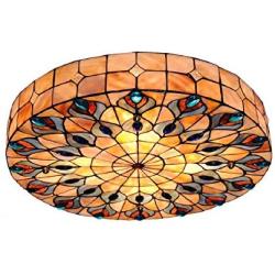 Ceiling Light Fixture, XINDAR Tiffany Vintage Peacock Ceiling Mount Light Art Glass Multi-Color Flush Ceiling Light for Dining Room (4 Light, 19.5 inch)