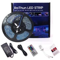 RaThun Led Strip Lights 32.8ft (Continuous 10 Meters/ roll）with 44 Keys IR Remote and 12V Power Supply,300 LEDs SMD 5050 RGB Light,Color Changing Lights for Home Lighting Decorative-UL Listed