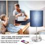 Touch Control Table Lamp, 3 Way Dimmable Bedside Desk Lamp with 2 USB Ports & AC Outlet, Blue Fabric Shade Modern Nightstand Lamp for Bedroom Living Room, 60W 5000K Daylight LED Bulb Included (Silver)