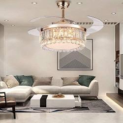 42” Ceiling Fan with Light,K9 Crystal Ceiling Fan Light ,4 Retractable Blades LED Dimmable Chandelier,Indoor LED Ceiling Light Modern Chandelier Lighting Remote, Lamps for Living Room/Dining Room/Hall