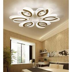 LITFAD Nordic Style Ultra Thin Semi Flushmount Ceiling Light Fixture Chandelier 6 Lights 48W Modern Acrylic LED Ceiling Lamp with White Metal Canopy for Living Room Bedroom Restaurant - White Light