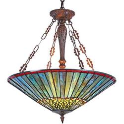 Capulina Tiffany Dining Table Lights, 3-Light Hanging Tiffany Style Lamp, Stained Glass Dining Room Lights, 24.4 Inches Wide Large Tiffany Inverted Ceiling Pendant Light for Foyer Living Room.