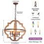 Trongee Farmhouse Orb Chandelier, Rustic Wood Pendant Light Fixtures, Adjustable Height, Industrial Handmade Hanging Lamp for Kitchen Island Dining Living Room Bedroom Entryway, 4-Light
