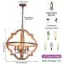 Trongee Farmhouse Orb Chandelier, Rustic Wood Pendant Light Fixtures, Adjustable Height, Industrial Handmade Hanging Lamp for Kitchen Island Dining Living Room Bedroom Entryway, 4-Light