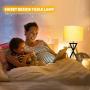 Geometrical Bedside Table Lamps Set of 2, 3-Color Bulbs Included Table Lamps Pack with Creamy Linen Lamp Shade Steady Metal Base, Nightlight Desk Lights Set for Living Room Bedroom Hotel - Shine Decor