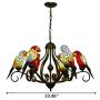 LITFAD Brass Finish Pendant Lighting 110V-120V 6-Light Multicolored Parrot Tiffany Style Stained Glass Chandelier 33.46'' Wide Ceiling Light in Shabby Chic Style for Living Room Restaurants Hotel