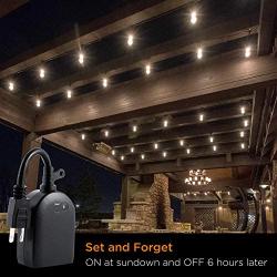 myTouchSmart, Black Automatic Outdoor Plug-in Timer, Photocell Sensor, On at Dusk/6-Hour Countdown, 1 Grounded Outlet, Weather Resistant, Ideal for Seasonal, String Lights, LED, 36170, 1 Pack