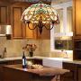 BAYCHEER Tiffany Style Stained Glass Bowl Shade Pendant Light Chandelier Decorative Hanging Lamp Pendant Lighting Adjustable Ceiling Fixture with Pull Chain 3 Lights for Living Room Dining Room