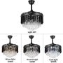 Healer 42 Inch Retractable Ceiling Fan with Remote Control 3 Lights Level Black, Modern Luxury Crystal Chandelier Fans Fandelier Dining Lamp for Living Room Bedroom