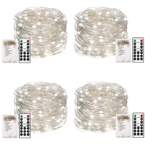 4 Pack 19.6ft 60Led Fairy String Lights Battery Operated with Remote Control Timer Waterproof Copper Wire Twinkle Firefly Lights for Bedroom Wedding Christmas Indoor Outdoor Decor (Cool White)