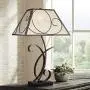 Teri Rustic Farmhouse Table Lamp Scroll Brown Metal Light Mica Tapering Shade for Living Room Bedroom Bedside Nightstand Office Family - Franklin Iron Works