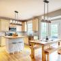 LNC Chandelier, Glass Pendant Light for Kitchen Island in Rustic Wood and Metal, Farmhouse Hanging Lamp for Dining Room