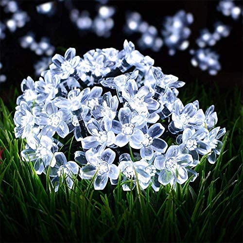 Solar Flower String Lights，22ft 50 Led Cherry Blossoms String Lights Outdoor Waterproof Solar Powered Fairy Lights for Outdoor,Garden, Patio (White)