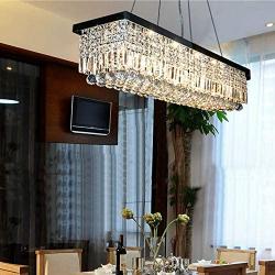 Moooni Rectangular Crystal Chandelier Modern Rectangle Raindrop Pendant Light Fixture for Dining Room Kitchen Island Black 10 Lights L47.3'' x W9.8'' x H9.8''