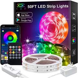 LED Strip Lights,50Ft Color Changing LED Strip Lights Music Sync,Bluetooth App Controlled Remote,5050 RGB LED Rope Lights 16Million color,Sensitive Built-in Mic,LED Lights for Bedroom Kitchen TV Party