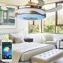 Modern 42 Bluetooth Ceiling Fan Light 7-Colorful LED and Remote Control and High Speaker APP Music Player ABS Retractable 4-Blades Fan Light for Dining Room/Living Room/Bedroom