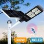 300w Solar Street Light Outdoor Dusk to Dawn, Flood Lights with Remote Control, 486 LEDs, Super Bright, Waterproof Security LED Pole Light for Yard, Garden, Pathway (Mounting Brackets Included)