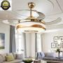 42 Inch Bluetooth Ceiling Fans with Lights and Remote Control, Retractable Chandelier Fan Lighting with Speaker Play Music 7 Colorful Dimmable Fixture for Living/Dining Room 36W