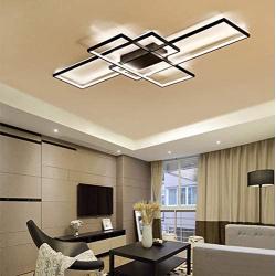 LED Living Room Dining Room Flush Mount Ceiling Light Fixtures Ceiling Hanging Lighting Dimmable Remote Acrylic Chandeliers Modern Designer 3 Rectangle Hotel Lobby Kitchen Bedroom (Black, L43.3 in)