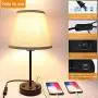 USB Table Lamp Set of 2, PARTPHONER Bedside Nightstand Lamp with Dual USB Charging Ports AC Outlet, Small Desk Lamp Cream Fabric Shade Metal Base Light for Bedroom, Living Room, Study Room, Office