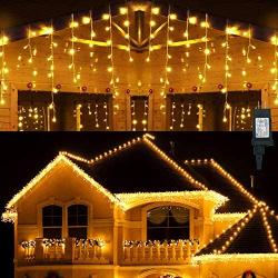 Hezbjiti LED Icicle Lights,96 LED 18 Drops 9 FT 8 Modes Fairy String Lights Plug in Extendable Curtain Light String Christmas Lights for Bedroom Patio Yard Garden Wedding Party (Warm White)