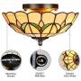 LITFAD Tiffany Stained Glass Style Flush Mount Ceiling Light Fixture in Yellow 10'' Wide 2 Lights Mission Inverted LED Ceiling Lamp for Bedroom, Kitchen Island, Corridor