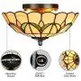 LITFAD Tiffany Stained Glass Style Flush Mount Ceiling Light Fixture in Yellow 10'' Wide 2 Lights Mission Inverted LED Ceiling Lamp for Bedroom, Kitchen Island, Corridor
