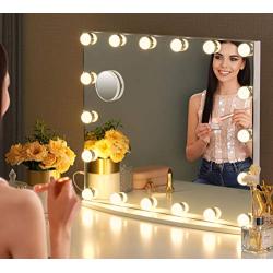 LUXFURNI Vanity Mirror with Makeup Lights, Large Hollywood Light up Mirrors w/ 18 LED Bulbs for Bedroom Talbetop & Wall Mounted, White