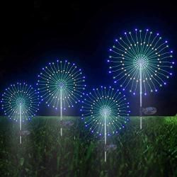 Outdoor Solar Garden Decorative Lights- Christmas decorations,105 LED Powered Wires String Landscape Light-DIY Flowers Fireworks Trees for Walkway Patio Lawn Backyard, Party Decor 4 Pack (Multi-Color)