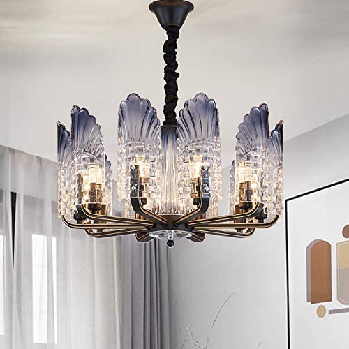Crystal Chandelier Gradient Color Pendant Light Glass Lampshade Chandelier Modern Hanging Ceiling Light Fixture Metal Hanging Lamp for Dining Living Rooms Kitchen