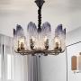 Crystal Chandelier Gradient Color Pendant Light Glass Lampshade Chandelier Modern Hanging Ceiling Light Fixture Metal Hanging Lamp for Dining Living Rooms Kitchen