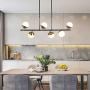 Modo Lighting 6 Lights Mid Century Chandelier Industrial Pendant Light Molecule Magic Bean Glass Globe Ceiling Pendant Light Fixture Metal Linear Chandelier for Living Dining Room Kitchen Island