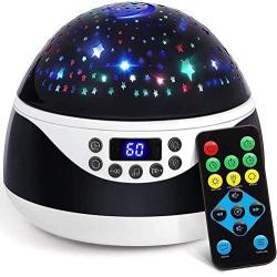 Stars Night Light Projector with Timer & Music, Remote Control Projection Lamp for Kids, Rotating Kids Night Lights for Bedroom, Sleep Helper and Gift Choice for Babies Girls Boys (Black)