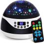 Stars Night Light Projector with Timer & Music, Remote Control Projection Lamp for Kids, Rotating Kids Night Lights for Bedroom, Sleep Helper and Gift Choice for Babies Girls Boys (Black)