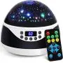 Stars Night Light Projector with Timer & Music, Remote Control Projection Lamp for Kids, Rotating Kids Night Lights for Bedroom, Sleep Helper and Gift Choice for Babies Girls Boys (Black)