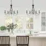 LOG BARN Farmhouse Chandelier, 5-Light Black Chandelier, Dining Room Hanging Light Fixture with Crystal Pendants, 24.5” Dia