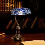 Marrakech Mosaic Lamp Traditional Antique Brass Bankers Table Lamp Vintage Tiffany Style Turkish Mosaic Glass Desk Lamp for Living Room Bedroom (Blue)