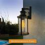 MOTINI Outdoor Dusk to Dawn Wall Lantern Lamp with Motion Sensor, Textured Black Rustic Wall Light with Clear Ribbed Glass, 60W, ST58 Bulb Included, ETL Listed