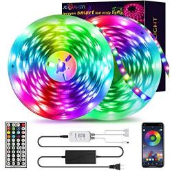 Led strip lights 50ft RGB led lights 5050 Led strips,Jeryyen Smart Led lights Strip Music sync Color Changing Lights with 44keys Remote and App control, Led Lights for Bedroom Tv Home Party Decoration