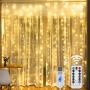 HOME LIGHTING Window Curtain String Lights, 300 LED 8 Lighting Modes Fairy Copper Light with Remote, USB Powered for Christmas Party Wedding Home Decorations (Warm White)