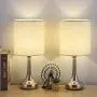 Better Chance Modern Bedside Table Lamps, Brushed Nickel Nightstand Lamps with Linen Fabric Shades for Living Room Family Bedroom Bedside Office(Set of 2) 