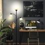Brightech Sky Dome Double – High Brightness Torchiere Floor Lamp with 2 Reading Lights for Living Rooms, Bedrooms – Replace Halogen Standing Lamps with Efficient LED Office Lighting - Tall Black Pole